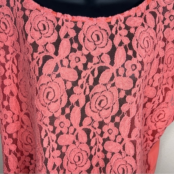 2X TRU SELF ORANGE LACE BLOUSE OPEN BACK CROPPED SHORT SLEEVE - Picture 2 of 13